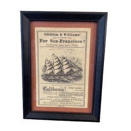 Framed 1970s Glidden & Williams Line For San Francisco Clipper Ship Print