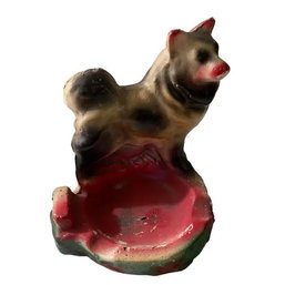 Antique Carnival Chalkware Chalk Ware Colorful Ashtray Dog Figurine 5.5W By 5T