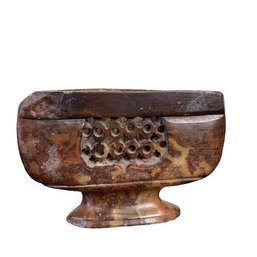 Antique Hand Carved Triangular Soapstone Bowl On Pedestal Lattice Front