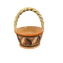 Twisted Handle Hand Painted Italian Art Pottery Decorative Basket, Limited Ed.