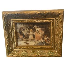 Miniature Victorian Themed Print On Board, Ornate Gold Frame 4' By 3'!