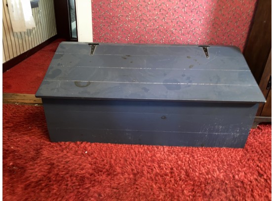 Vintage Blue Wooden Chest With Angled Top. Great For Wood Storage Or A Blanket Chest.