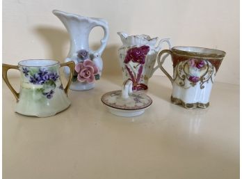 Lot Of 4 Vintage To Antique Mini Porcelain Pitchers & Vases, Including Hand Painted Nippon