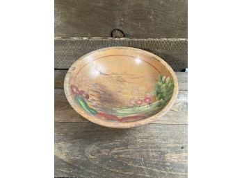 Vintage Painted Wooden Display Bowl With Floral Painting.