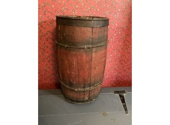 Antique Red Nail Barrel With Iron Straps