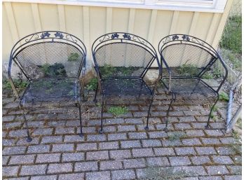 Set Of 3 Vintage Woodard Wrought Iron Metal Chairs