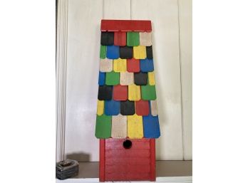 Colorful Tall Wooden Bird House Hand Crafted By Marc Latonie