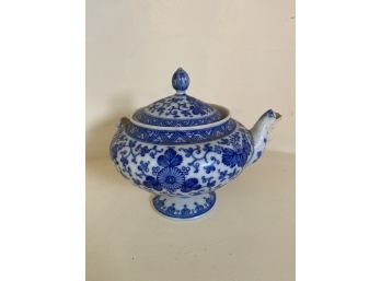 Blue & White Asian Stamped Teapot, With Damage