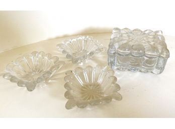 Lot Of 4 Trinket Dishes - One With Lid - Clear Glass