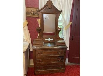 Antique Oak Eastlake Dresser With Mirror And 2 Dresser Boxes Great Small Size