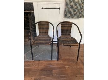 Pair Of Metal Rattan Style Outdoor Patio Chairs