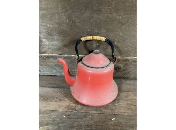 Vintage Enamelware  Metal Red Tea Kettle