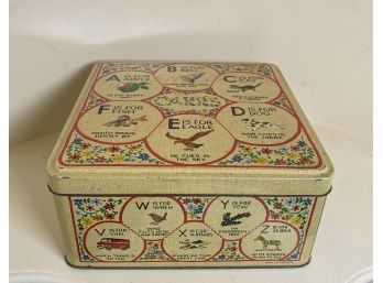 Vintage Carrs Of Carlisle England Tin Lidded Container With Adorable Alphabet Decor