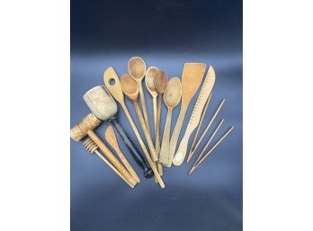 Lot Of Wooden Cooking Utensils