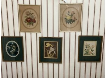 Lot Of 5 Vintage Floral Prints.