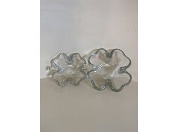 Pair Of Four Leaf Clover Clear Glass Dishes