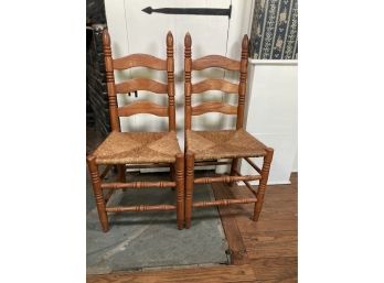 Pair Of Vintage Cane Seat Ladder Back Chairs