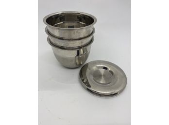 Set Of 3 Small Lidded Stainless Steel Ingredients Bowls