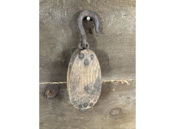 Antique Wood And Iron Pulley