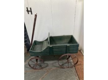 Cute Wooden Garden Cart With Metal Wheels And Handle