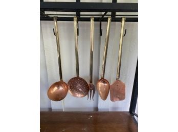 Large Lot Of Copperware Serving And Cooking Utensils