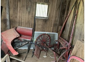 Antique 19th Century Sleigh  And 2 Wheel Horse Buggy Base For Parts, May Take Some Or All.