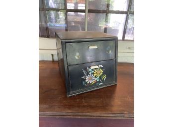 Vintage Two Tier Double Bread Tin Metal Floral Decorated Bread Box