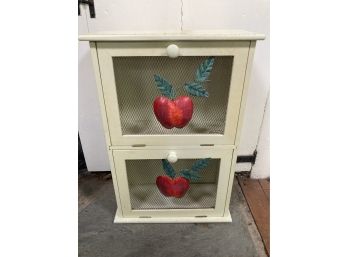 Adorable 2 Door Mesh Front Kitchen Cabinet With Mesh Front And Metal Apple On The Front!