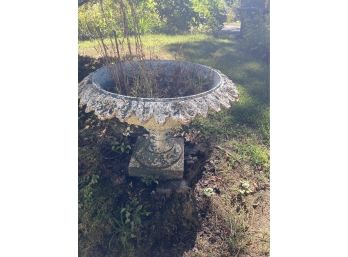 Antique White Cast Iron Urn With Scalloped Leaf Edge