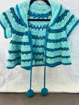 Vintage Crocheted Shawl 14' Shoulder To Shoulder