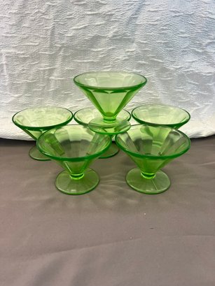 Federal Glass RIBBED GREEN Champagne Sherbets SET OF Six