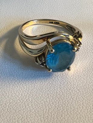 !! EMA 14k Yellow Gold Ring With Swiss Blue Topaz Stone 3.666g