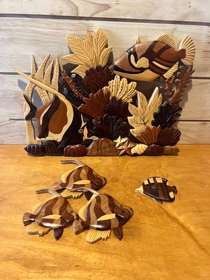 Wood Island Collection Wooden Handcarved Fish Plaques Ocean