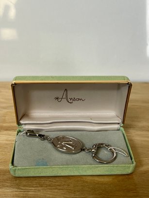 Vintage WEDDING BELLS Silver Tone Keychain ANSON Silver Tone In Original Box