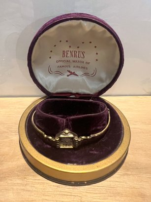 Benrus Watch In Purple Velvet Case Official Watch Of Famous Airlines