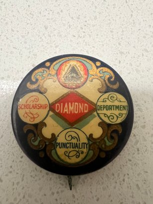 Vintage Copyright 1902 Diamond Triangle 1.25' Pinback Button W/Unique Paper Back