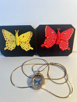 Butterfly Brooches And A Resin Necklace