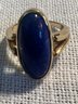!! STULLER 14K Yellow Gold 8.25g Oval Lapis Lazuli Ring Sz 7.25 Art Deco!  Tested And Marked