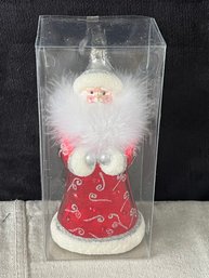 Crate And Barrel 8 Inch Santa Ornament With Fur.  New In The Box.