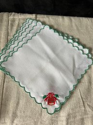 Vintage Set Of Five Holiday Bell Dinner Cocktail Napkins