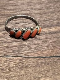 Sterling Silver Ring With Coral Stones.