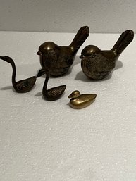 Lot Of Five Brass Birds And Ducks.