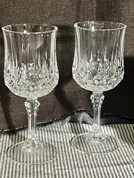 Pair Of Heavy Crystal Stemmed Wine Goblets