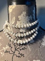 Vintage White Glass Beaded Choker Marked Japan