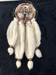 Authentic Leather And High Dream Catcher With Llamas Wool