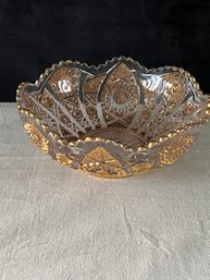 Vintage 8 Inch Glass Bowl With Gold Accents