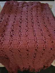 Vintage 4 1/2 X 8 Mauve Crocheted Throw Blanket