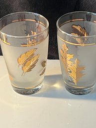 Set Of 3 Vintage MCM Gold Leaf Etched Barware