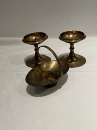 Brass Lot With Two Candleholders