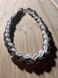 Glass Beaded Brown And White Toned Necklace